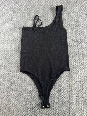 Suzette Collection Women’s Bodysuit Black Sparkle Shimmer Asymmetric Snap
